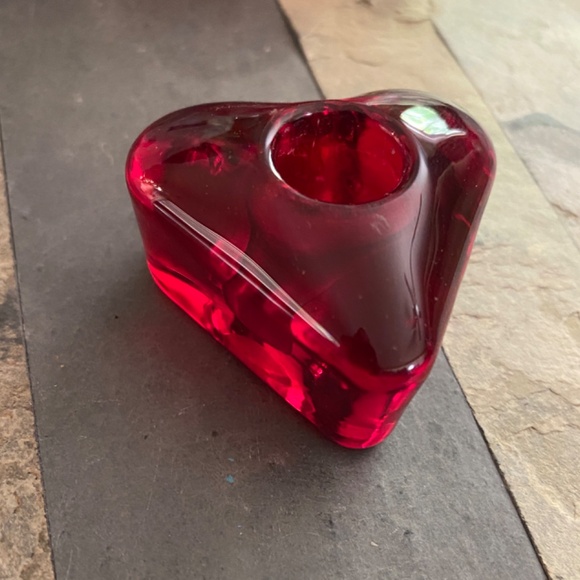 Vintage Small Red Glass Heart Single Taper Candle Holder - Picture 3 of 4